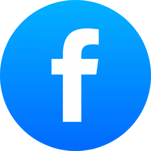 Facebook logo with a white 'f' on a blue circular background.