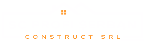 SC Profi Șerban Construct SRL logo featuring a minimalist house icon with an orange window and company name in bold typography.
